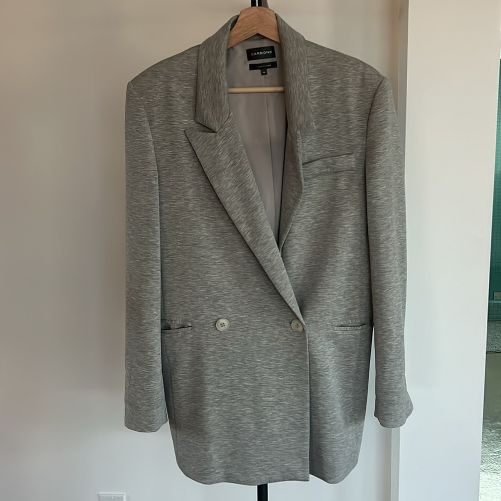 Relaxed Grey Knit Blazer & Wide-Leg Trouser Set - Picture 2 of 5